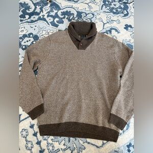 JOS. A. BANK 80% Lambswool V-Neck Collared Brown Sweater Classic Staple Large